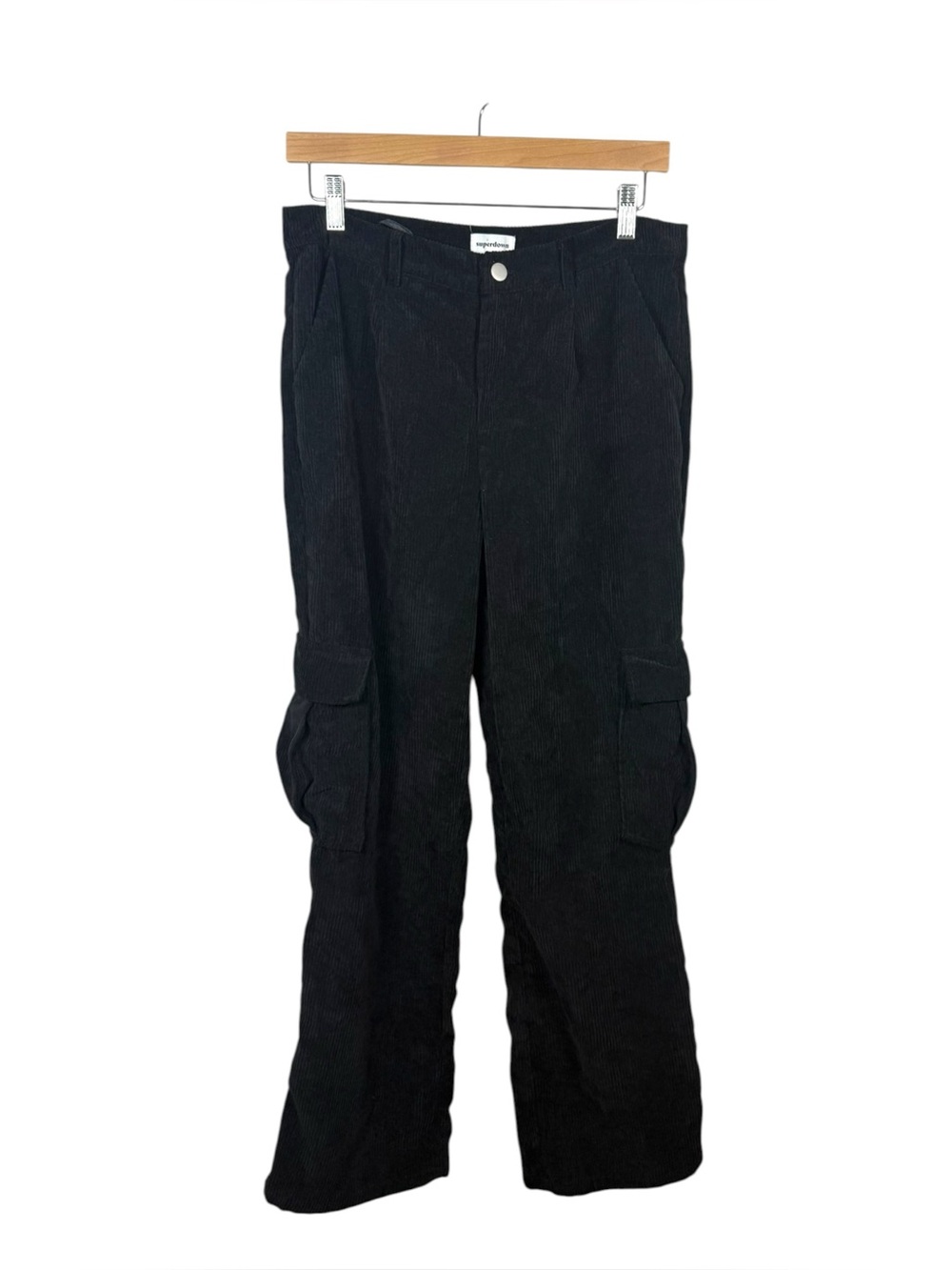 Superdown Corduroy Cargo Pants Womens Medium Black Straight Leg Revolve